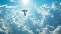 Resurrected angel ascending to heavenly sky with radiant clouds and divine radiance illuminating Royalty Free Stock Photo