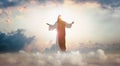 Resurrected Jesus Christ ascending above the sky and clouds, heaven concept Royalty Free Stock Photo