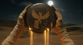 Resurrected Power Ancient Artifact Held by Mummified Hands Under a Bright Desert Moon Royalty Free Stock Photo
