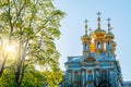 Resurrection church dome of Catherine palace in Tsarskoe Selo Pushkin at sunset, Saint Petersburg, Russia Royalty Free Stock Photo