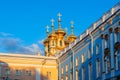 Resurrection church dome of Catherine palace in Tsarskoe Selo Pushkin at sunset, St. Petersburg, Russia Royalty Free Stock Photo