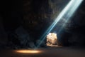 Resurrection. Interior of a cave with light rays. Royalty Free Stock Photo