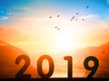 Happy New Year concept: roadside billboard with 2019 sign Royalty Free Stock Photo