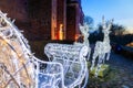 Reszel, Poland - January 30, 2024: Christmas illuminations at the Teutonic castle in Reszel in Warmia at dusk, Poland