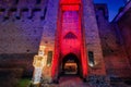 Reszel, Poland - January 30, 2024: Christmas illuminations at the Teutonic castle in Reszel in Warmia at dusk, Poland