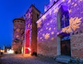Reszel, Poland - January 30, 2024: Christmas illuminations at the Teutonic castle in Reszel in Warmia at dusk, Poland