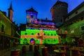 Reszel, Poland - January 30, 2024: Christmas illuminations at the Teutonic castle in Reszel in Warmia at dusk, Poland