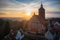 Reszel town in Warmia region of Poland at sunset