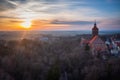Reszel town in Warmia region of Poland at sunset