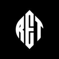 RET circle letter logo design with circle and ellipse shape. RET ellipse letters with typographic style. The three initials form a Royalty Free Stock Photo