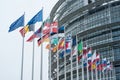 Retail of facade with flags of european union parliament