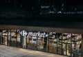 Retail giant, Carrefour supermaket, closed at night in the CityLife district of Milan, Lombardy, Italy