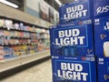 Retail grocery store beer section Bud light display