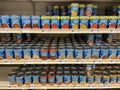 Retail grocery store Progresso soups front facing rows on shelf Royalty Free Stock Photo