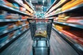 Retail hustle Department store with a blurry shopping cart scene Royalty Free Stock Photo