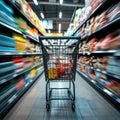 Retail hustle Department store with a blurry shopping cart scene Royalty Free Stock Photo