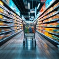 Retail hustle Department store with a blurry shopping cart scene Royalty Free Stock Photo