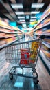 Retail hustle Department store with a blurry shopping cart scene Royalty Free Stock Photo