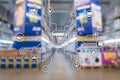 Retail marketing channels E-commerce Shopping automation concept on blurred supermarket background. Royalty Free Stock Photo