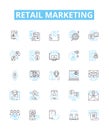 Retail marketing vector line icons set. Retailing, Merchandising, Advertising, Promoting, Selling, Branding, Targeting