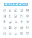 Retail marketing vector line icons set. Retailing, Merchandising, Advertising, Promoting, Selling, Branding, Targeting