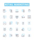 Retail marketing vector line icons set. Retailing, Merchandising, Advertising, Promoting, Selling, Branding, Targeting