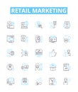 Retail marketing vector line icons set. Retailing, Merchandising, Advertising, Promoting, Selling, Branding, Targeting