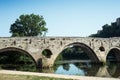 old roman bridge and cathedral St Nazaire background in Beziers the city in south  France Royalty Free Stock Photo