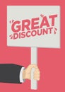 Retail Sale Great Discount promotion shoutout with a placard banner against a red background