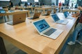 Retail sale of new MacBooks in the official store of Apple in Berlin. Royalty Free Stock Photo