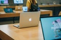 Retail sale of new MacBooks in the official store of Apple in Berlin. Royalty Free Stock Photo