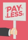 Retail Sale promotion Pay Less shoutout with a placard banner against a red background