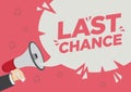 Retail Sale promotion shoutout of last chance with a megaphone speech bubble against a red background