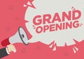 Retail Sale promotion shoutout with a megaphone speech bubble against a red background about Opening of a new store