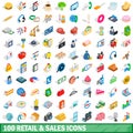 100 retail sales icons set, isometric 3d style Royalty Free Stock Photo