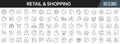 Retail and shopping line icons collection. Big UI icon set in a flat design. Thin outline icons pack. Vector illustration EPS10 Royalty Free Stock Photo