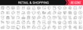 Retail and shopping linear icons in black. Big UI icons collection in a flat design. Thin outline signs pack. Big set of icons for Royalty Free Stock Photo