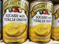 Retail store Margaret Holmes canned vegetables squash and vidalia onion Royalty Free Stock Photo