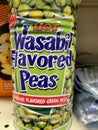 Retail store shelves Wasabi Peas close up