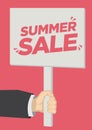 Retail Summer Sale promotion shoutout with a placard banner against a red background