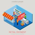 Retail supermarket store shop payment flat 3d vector isometric