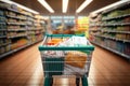 Retail therapy supermarket interior with a trusty shopping cart