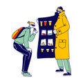 Retailer Gangster Characters in Raincoat and Sunglasses Sell Drugs to Young Male Customer