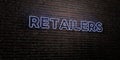 RETAILERS -Realistic Neon Sign on Brick Wall background - 3D rendered royalty free stock image