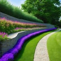 Retaining Wall Design with Concrete and Stone Collar for Garden and Park Landscaping amidst Royalty Free Stock Photo