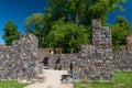 Retaining wall gabion baskets, Gabion wall caged stones textured background. Gabion wall caged stones Royalty Free Stock Photo