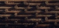 Retaining Wall made of stacked raw wooden logs in the forest Royalty Free Stock Photo