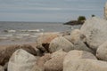 Retaining wall made of stones, boulders. Royalty Free Stock Photo