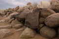 Retaining wall made of stones, boulders. Royalty Free Stock Photo