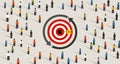 Retargeting remarketing crowd online advertising strategy of targeting visitor. Symbol of dart target customer